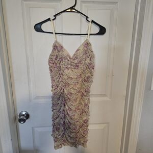 Haute Monde Purple and Cream Ruched Mini Dress